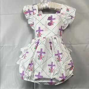 Posh Pickle white and purple Grace bubble romper with cross print size 3T NWT